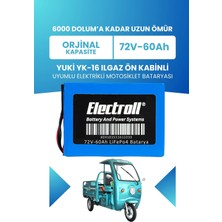 Electroll Yuki Yk-16 Ilgaz Ön Kabinli Uyumlu Batarya (Standart Kapasite) Lifepo4 72V 60AH Elektrikli Motosiklet Bataryası