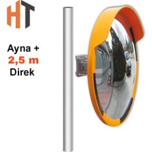 Hayat Trafik Trafik Güvenlik Aynası 60 cm Sarı-Siyah ve 2,5 M Galvaniz Flanşlı Direk Set