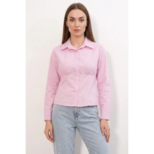 Zuzudan Kadın Belden Oturtmalı Pembe Gömlek