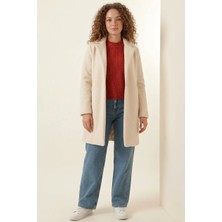 Zuzudan Kadın Kemer Yaka Oversize Kaşe Krem Kaban
