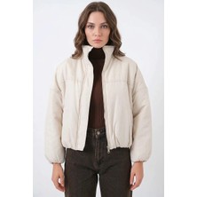 Zuzudan Kadın Yüksek Yaka Oversize Bomber Ekru Mont