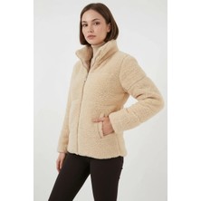 Zuzudan Kadın Yüksek Yaka Peluş Krem Mont