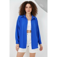Zuzudan Kadın Oversize Pamuklu Saks Gömlek