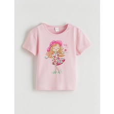 LC Waikiki Lc Waıkıkı Pembe Bisiklet Yaka Baskılı Kız Çocuk Tişört