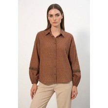 Zuzudan Kadın Oversize Fisto Desenli Taba Gömlek