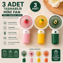 Azurtech 3 Adet Mini Şarjlı El Vantilatörü Meyve Tasarımlı Taşınabilir Sessiz Masaüstü Fan Seti