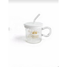 Hüco Bazaar 2'li Şirin Desenli Cam Pipetli Silikon Kapaklı Cam Kupa Bardak (500 Ml)