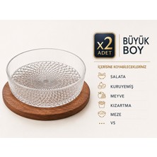 Aşkana En Büyük Boy 2'li Cam Kase Seti, 25 Cm,şeffaf Servis,salata,meyve,kuruyemiş,meze,sunum Kasesi