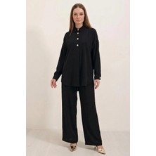 Zuzudan Kadın Düğmeli Oversize Siyah Takım