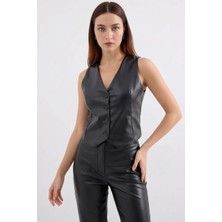 Zuzudan Kadın V Yaka Düğmeli Siyah Yelek