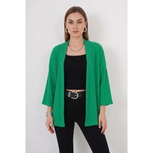 Zuzudan Kadın Yaka Dikey Fitilli Yeşil Kimono