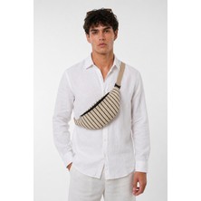 The Modawest Unisex Çizgili Desenli Dokuma Bel ve Omuz Çantası
