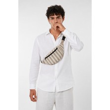 The Modawest Unisex Çizgili Desenli Dokuma Bel ve Omuz Çantası
