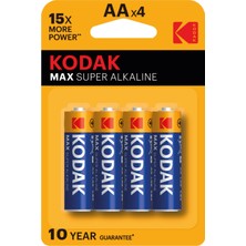 Kodak Max Alkalin Kalem Pil Aa 4'lü 4 Adet Yüksek Performanslı Uzun Ömürlü Enerji