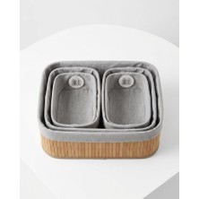 Hüco Bazaar 5'li Bambu A Kalite Organizer Depolama Çok Amaçlı Saklama Sepet Kutu (1 Adet 36CM + 2 Adet 23CM + 2 Adet 20CM)
