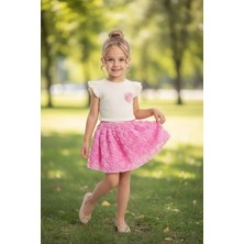Erca Home Tekstil Ürünleri Gül Etekli Pembe Viskon Yeni Sezon Yazlık  Kız Takım 2y,3y,4y,5y Kız