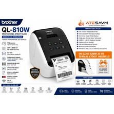 Brother P-Touch QL-810WC 62MM E Kadar Baskı Dk Serisi USB Wi-Fi Etiket Yazıcı + DK-22205 62MM Termal Etiket, 30 Metre Hediye