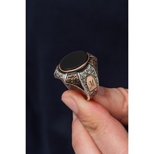 Yüzük Sanatı Oval Oniks Siyah Taşlı 925 Erkek Gümüş Yüzük