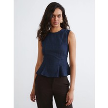 Lcw Vision Indigo Bisiklet Yaka Peplum Jean Bluz