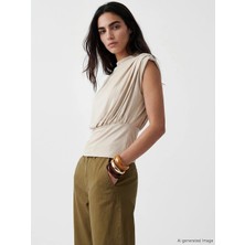 Lcw Vision Bej Dik Yaka Büzgülü Bluzmock Neck Ruched Blouse