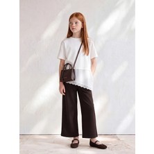 LC Waikiki Lcw Kids Kahverengi Kız Çocuk Geniş Paça Soft Touch Pantolon