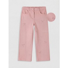 LC Waikiki Lcw Kids Pembe Kız Çocuk Taş Işlemeli Gabardin Pantolon