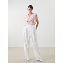 Lcw Vision Beyaz Loose Fit Keten Karışımlı Kadın Pantolon
