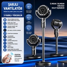 Azurtech Şarjlı Katlanabilir Ayaklı Vantilatör – Uzaktan Kumandalı, LED Ekranlı, 10 Kademeli Masaüstü ve Yer Tipi Fan