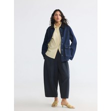 Lcw Modest Lacivert Beli Lastikli Çizgili Kadın Pantolon