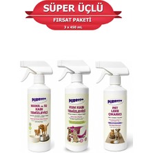 Purrion Natura Kum Kabı Temizleyici + Mama ve Su Kabı Temizleyici + Pet Leke Çıkarıcı Süper 3'lü Fırsat Paketi (3 x 450 Ml)