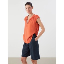 LC Waikiki Lcwaıkıkı Classic Turuncu Kaçık Yaka Bluz