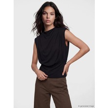 Lcw Vision Siyah Dik Yaka Büzgülü Bluzmock Neck Ruched Blouse