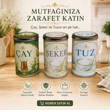 CAN Life Collection Vintage Çay Şeker Tuz Saklama Kutusu Seti – Metal Gövdeli Dekoratif Mutfak Kavanozu 3'lü Set