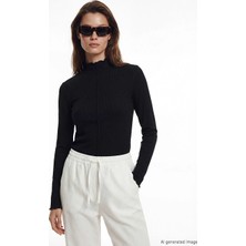 Lcw Modest Siyah Fırfırlı Dik Yaka Kadın Body