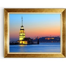 Tablore Istanbul Kız Kulesi Manzaralı Altın Çerçeveli Kanvas Tablo Salon Ofis Duvar Dekorasyonu