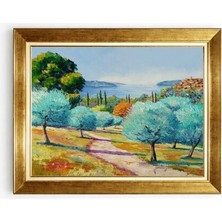 Tablore Zeytin Ağacı ve Deniz Manzaralı Yağlı Boya Dokulu Kanvas Salon Tablosu