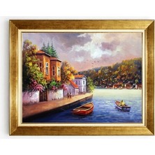 Tablore Istanbul Boğazı Eski Ahşap Evler ve Sandal Manzaralı Kanvas Tablo