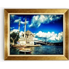 Tablore Ortaköy Camii ve Istanbul Boğaz Köprüsü Deniz Manzaralı Kanvas Tablo
