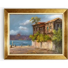 Tablore Gold Çerçeveli Istanbul Boğazı ve Tarihi Ahşap Evler Duvar Tablosu