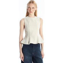 Lcw Vision Bej Bisiklet Yaka Peplum Bluz