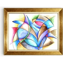 Tablore Modern Soyut Çizgisel Geometrik Gold Çerçeveli Kanvas Tablo