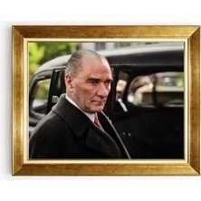 Tablore Atatürk Portresi Klasik Siyah Takım Altın Çerçeveli Kanvas Tablo Dekoratif Duvar Sanatı