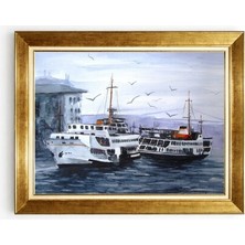 Tablore Istanbul Vapurları Temalı Sulu Boya Çerçeveli Tablo Salon Duvar Dekorasyonu