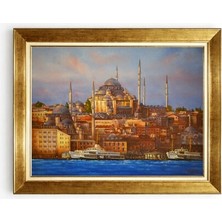 Tablore Istanbul Süleymaniye Camii Manzaralı Altın Çerçeveli Kanvas Tablo Salon Duvar Dekoru