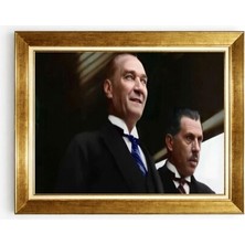 Tablore Mustafa Kemal Atatürk Portresi Klasik Takım Elbiseli Altın Çerçeveli Ofis Tablosu