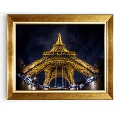 Tablore Işıklı Eyfel Kulesi Gece Manzarası Duvar Tablosu, Paris Temalı Modern Ev Dekorasyonu