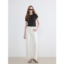 Lcw Modest Ekru Yüksek Bel Wideleg Kadın Jean Pantolon