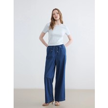 Lcw Modest Indigo Beli Lastikli Wideleg Kadın Jean Pantolon