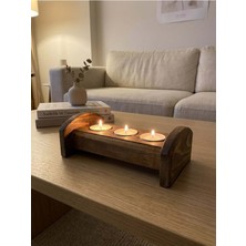 Doku Ahşap Ahşap Yatay Mumluk 3’lü Tealight Uyumlu Dekoratif Mumluk Seti