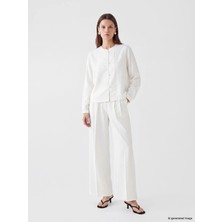 Lcw Modest Ekru Loose Fit Keten Görünümlü Kadın Pileli Pantolon